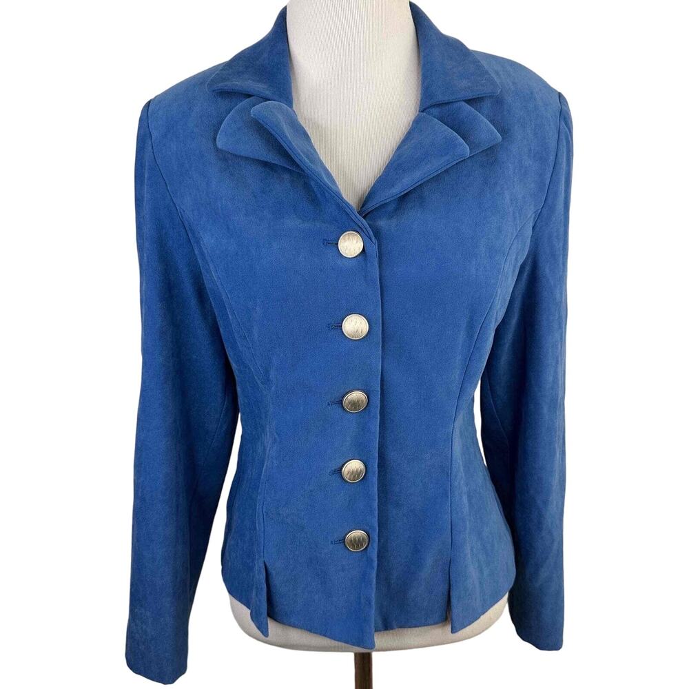 Lord & Taylor Blue Suede Silver Buttons Blazer Jacket Size 4P Petite